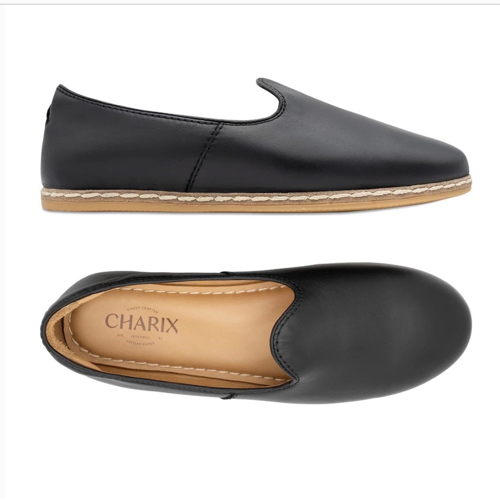 Charix Black Leather Slip On Flats Size 37 US 7